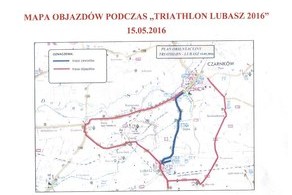 Ilustracja do artykułu: Mapa objazdów podczas TRIATHLON LUBASZ 2016 - 15.05.2016 r.