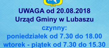 Ilustracja do artykułu: AKTUALNE GODZINY PRACY URZĘDU GMINY W LUBASZU