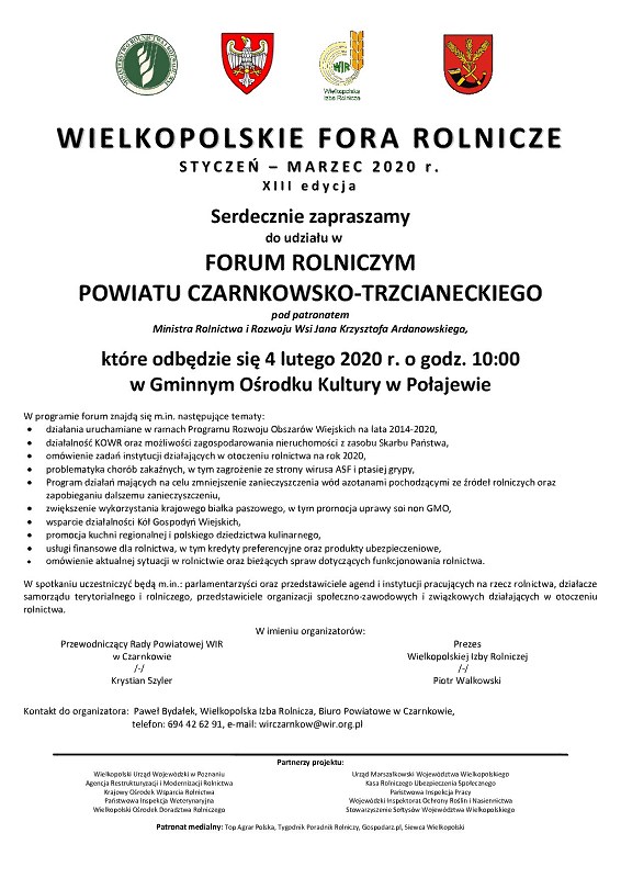 Zaproszenie na Forum Powiatowe  Połajewo
