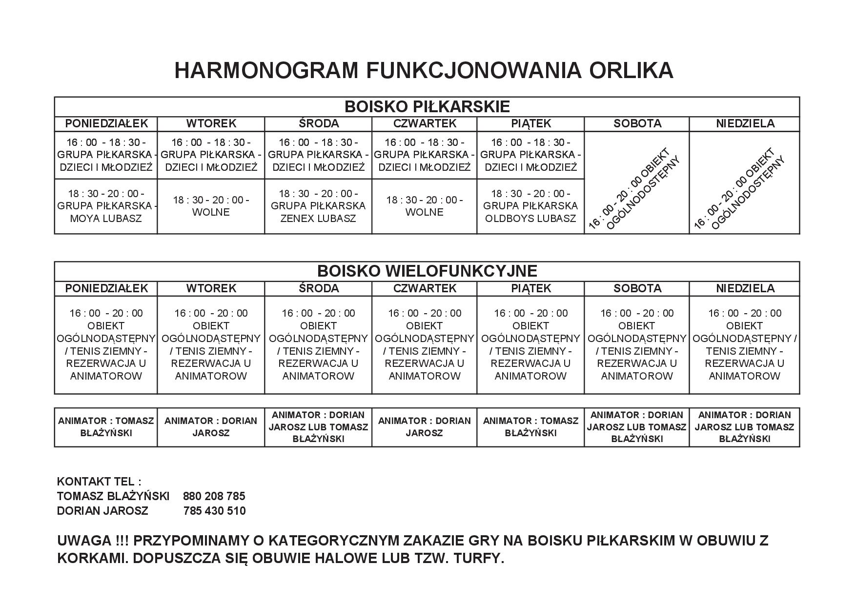 HARMONOGRAM ORLIK