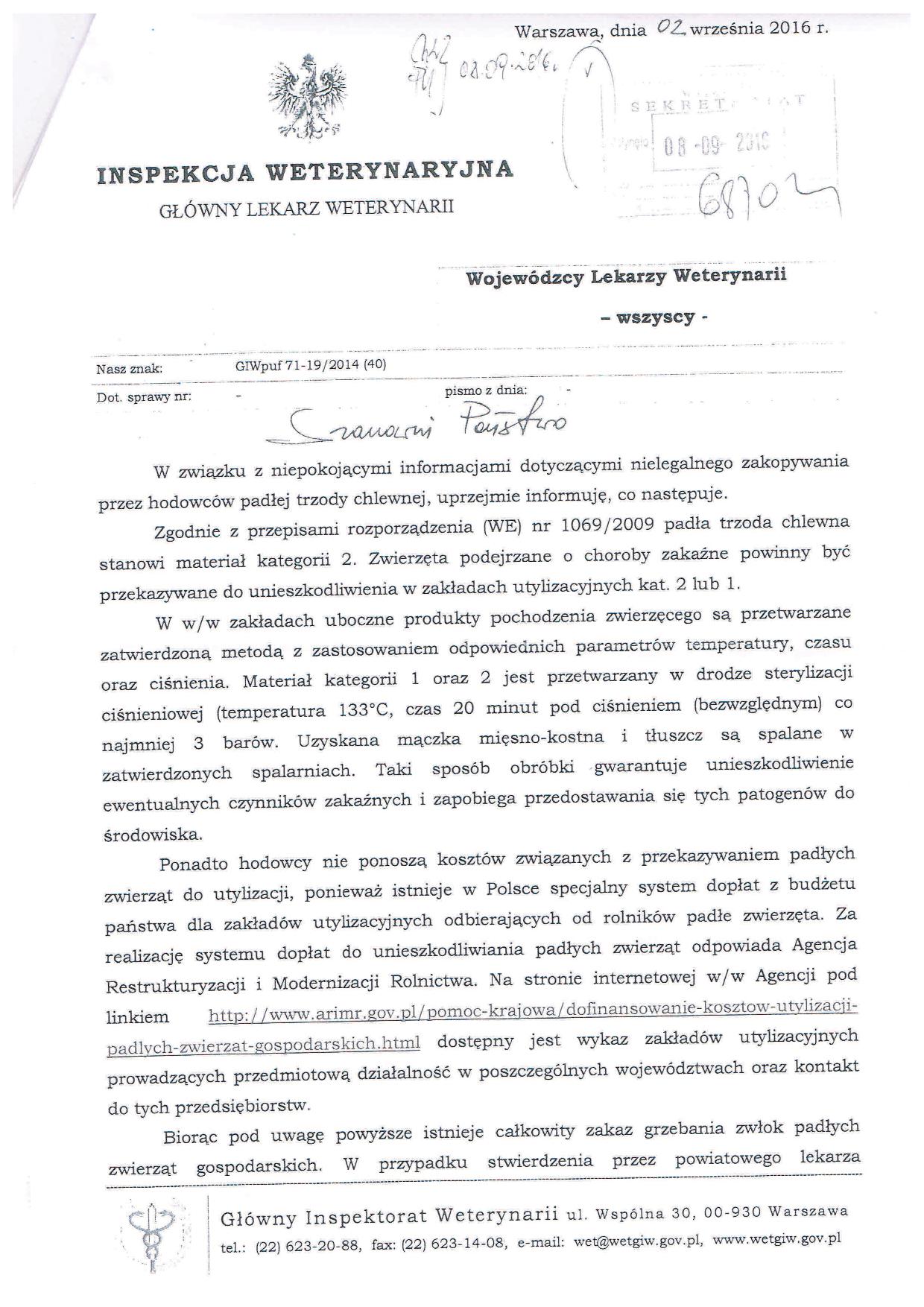 komunikat Głównego Lekarza Weterynarii