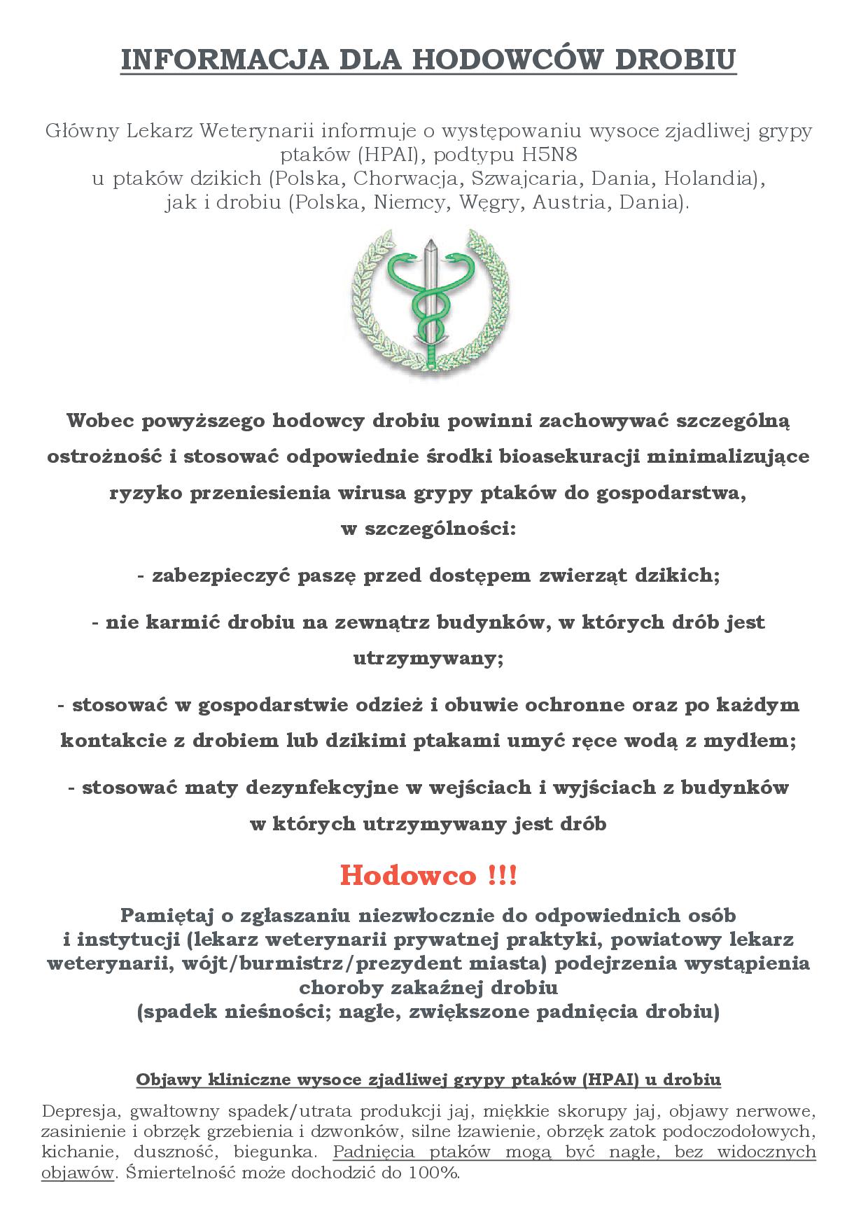 informacja dla hodowców drobiu