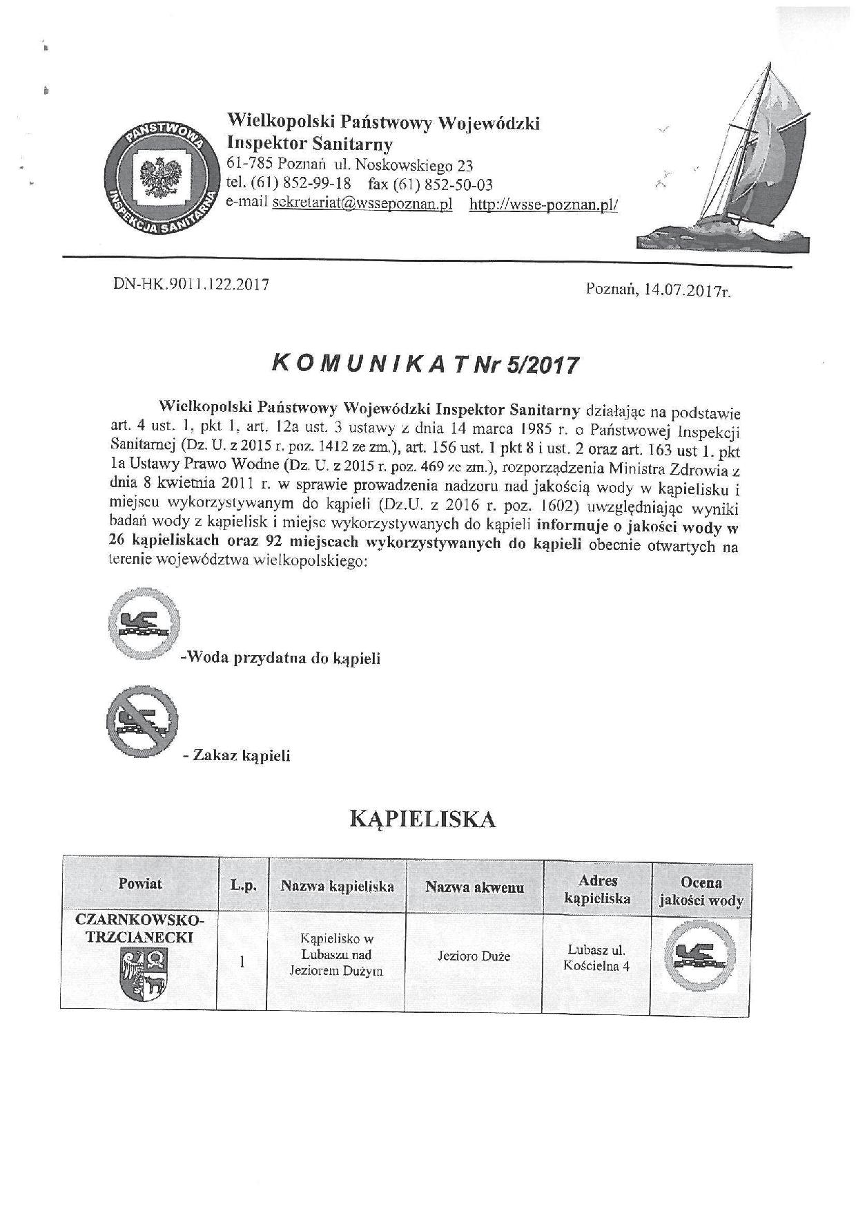 Komunikat Kąpieliskowy