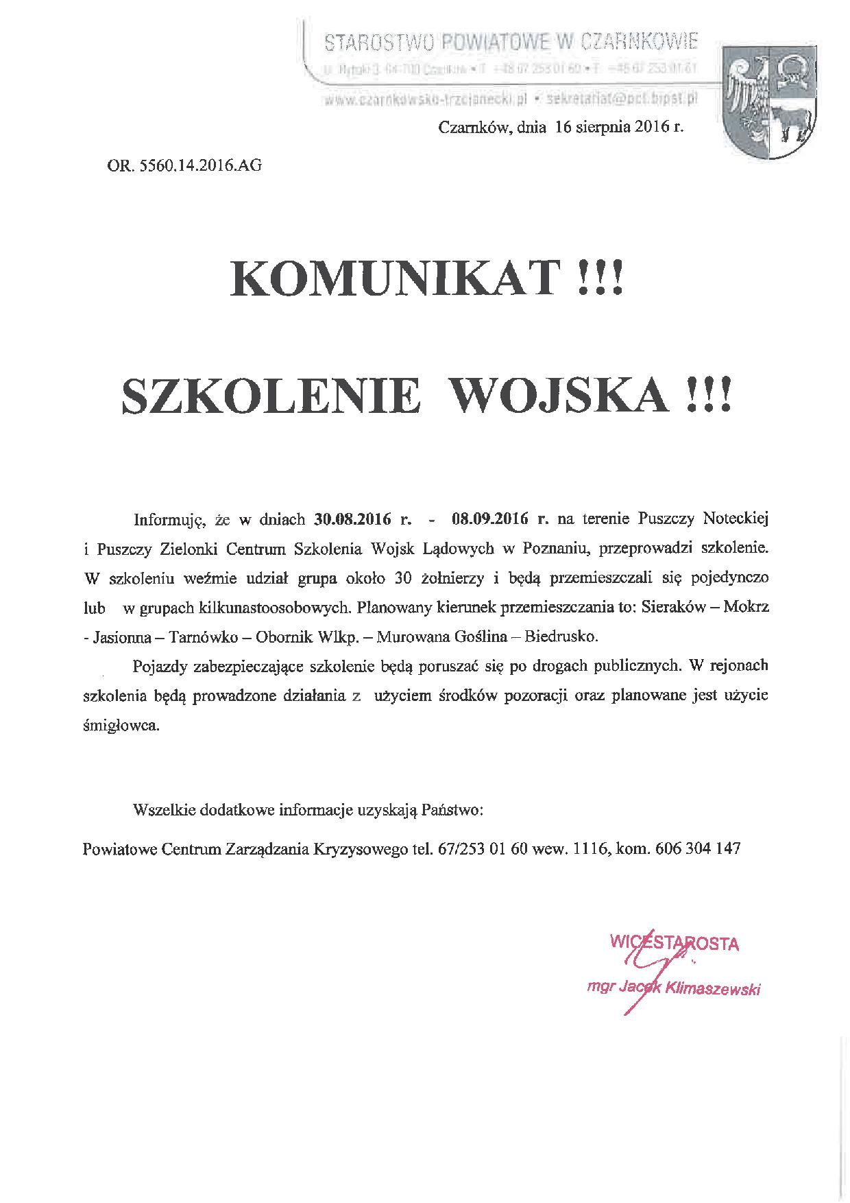 komunikat szkolenie wojsk lądowych