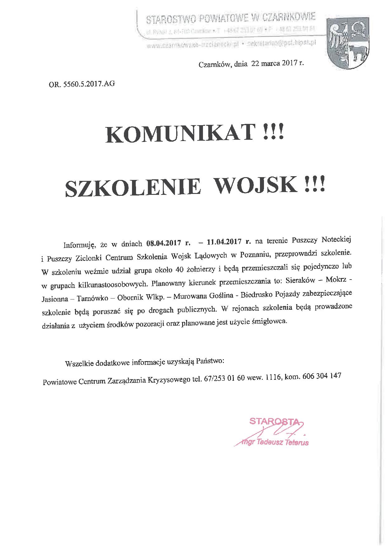 komunikat szkoelnie wojsk