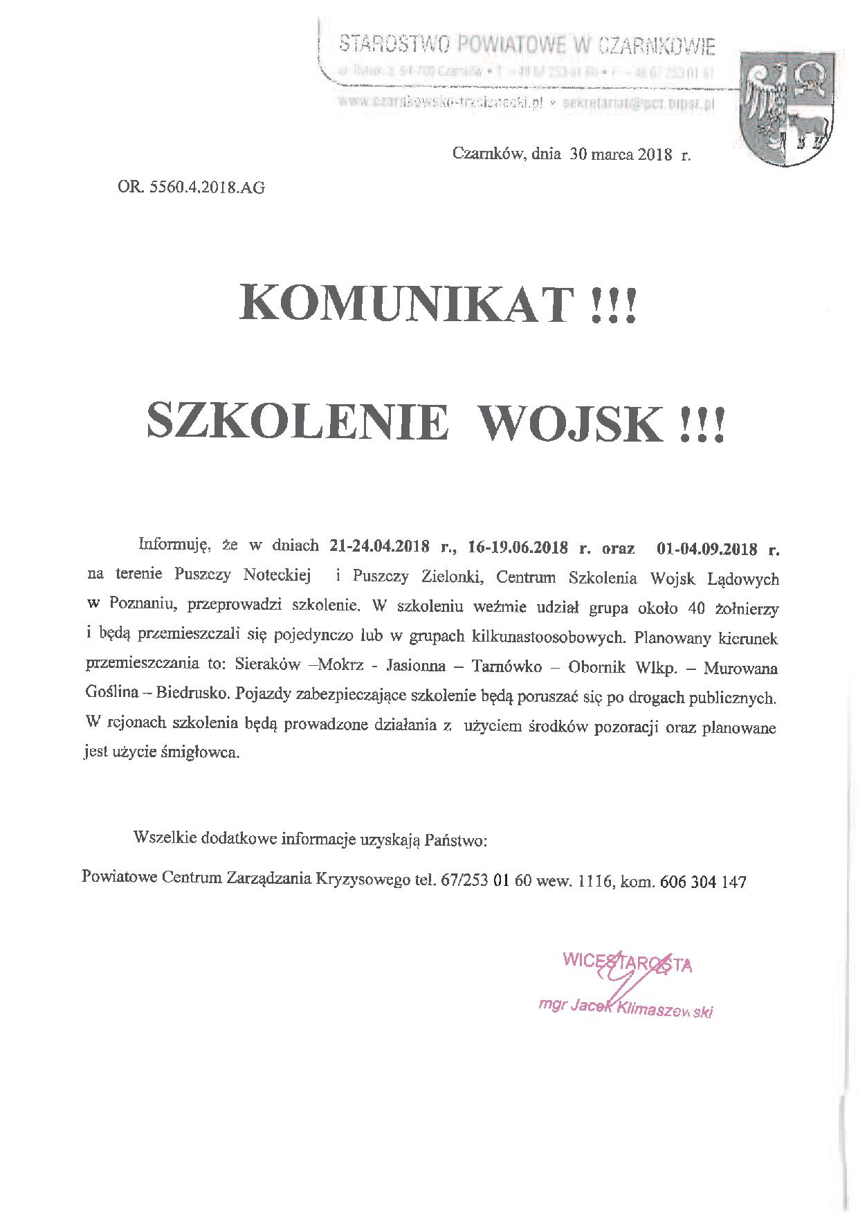 komunikat szkolenie wojsk