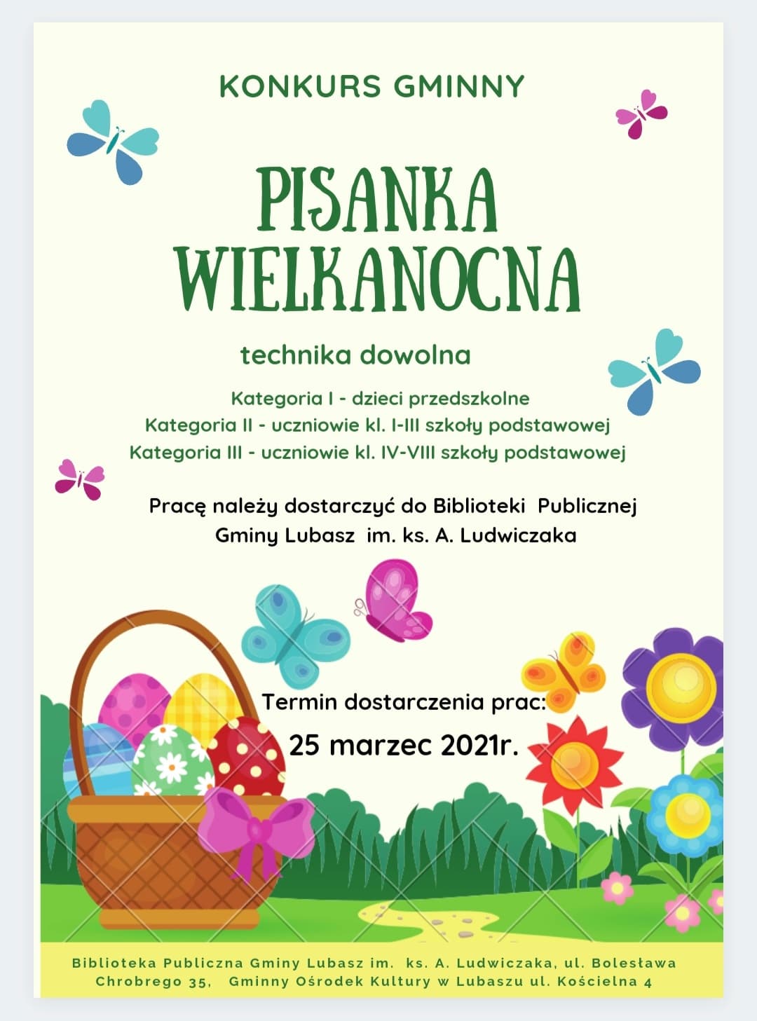 plakat GMINNY KONKURS NA PISANKĘ WIELKANOCNĄ. Treść plakatu w artykule.