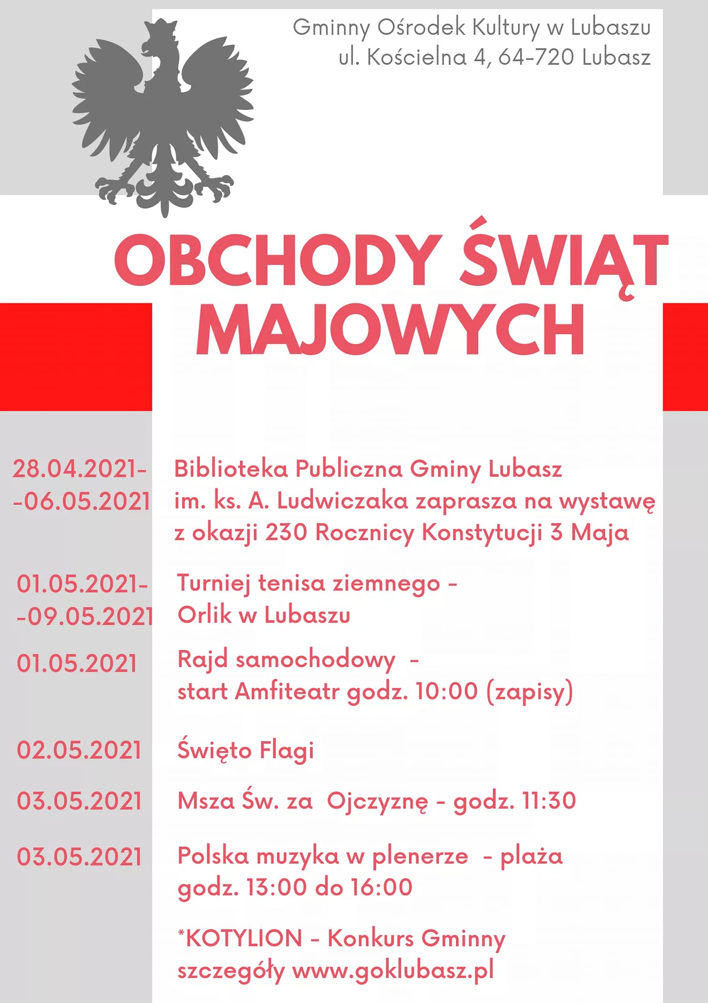 Plakat informujący o obchodach świąt majowych