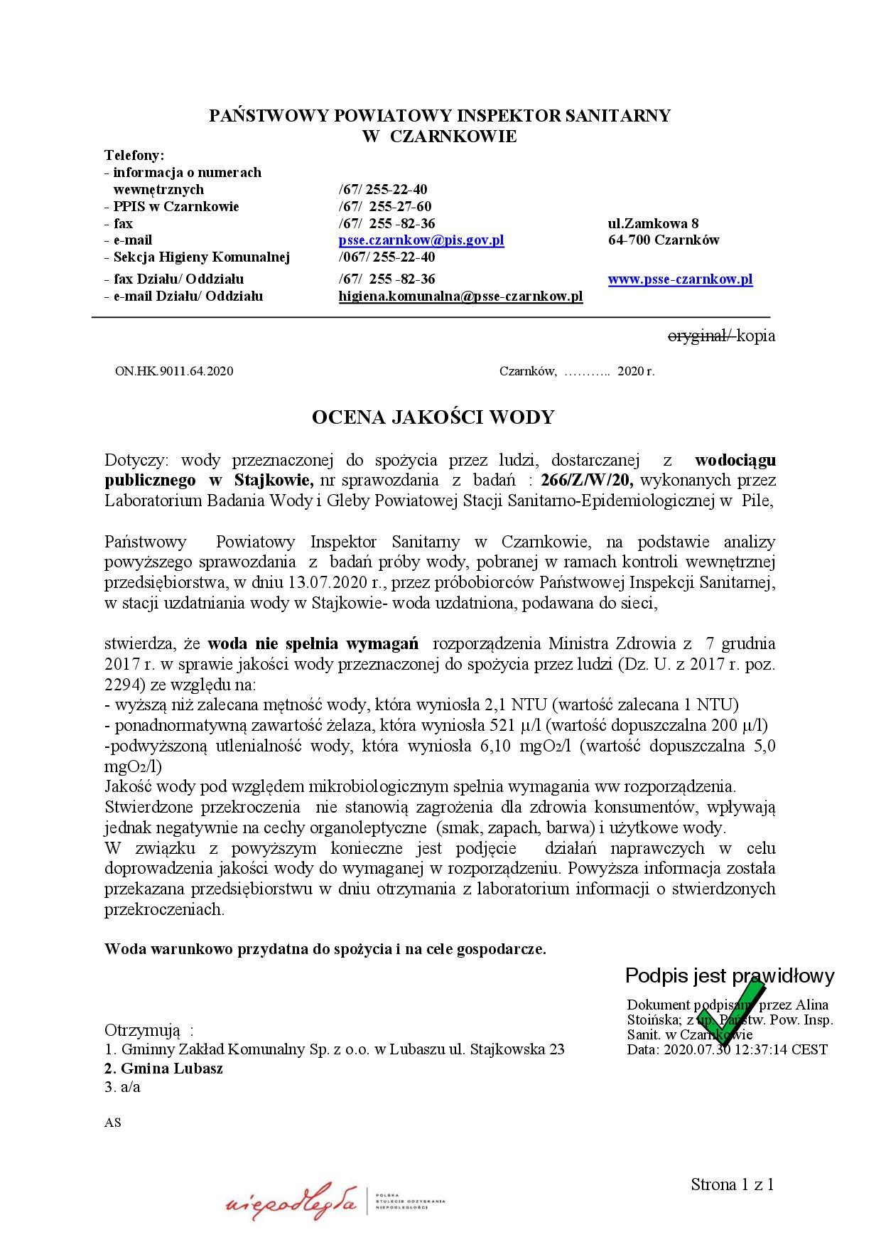 Informacja o stanie wody