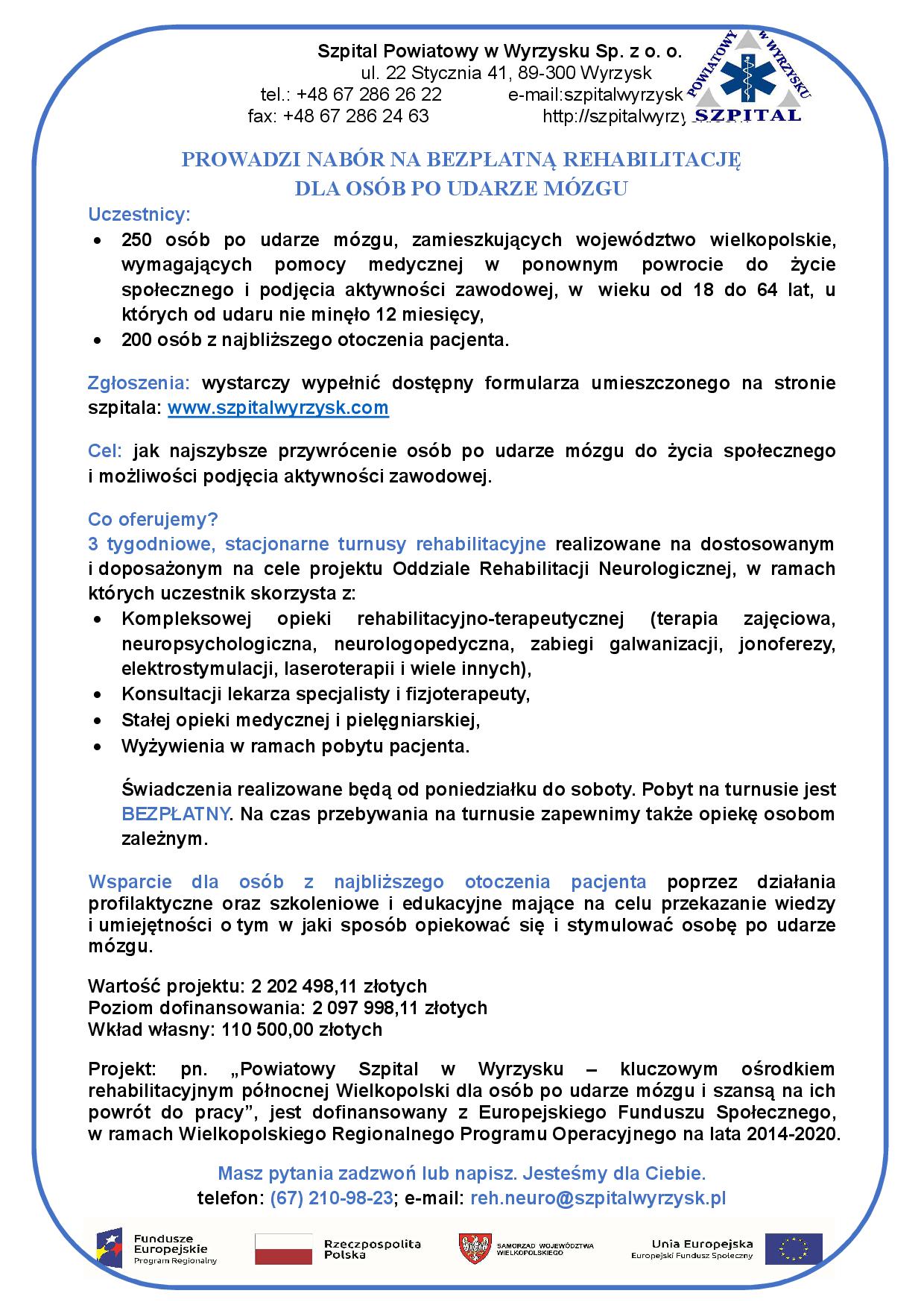 Bezpłatna reahabilitacja ogłoszenie