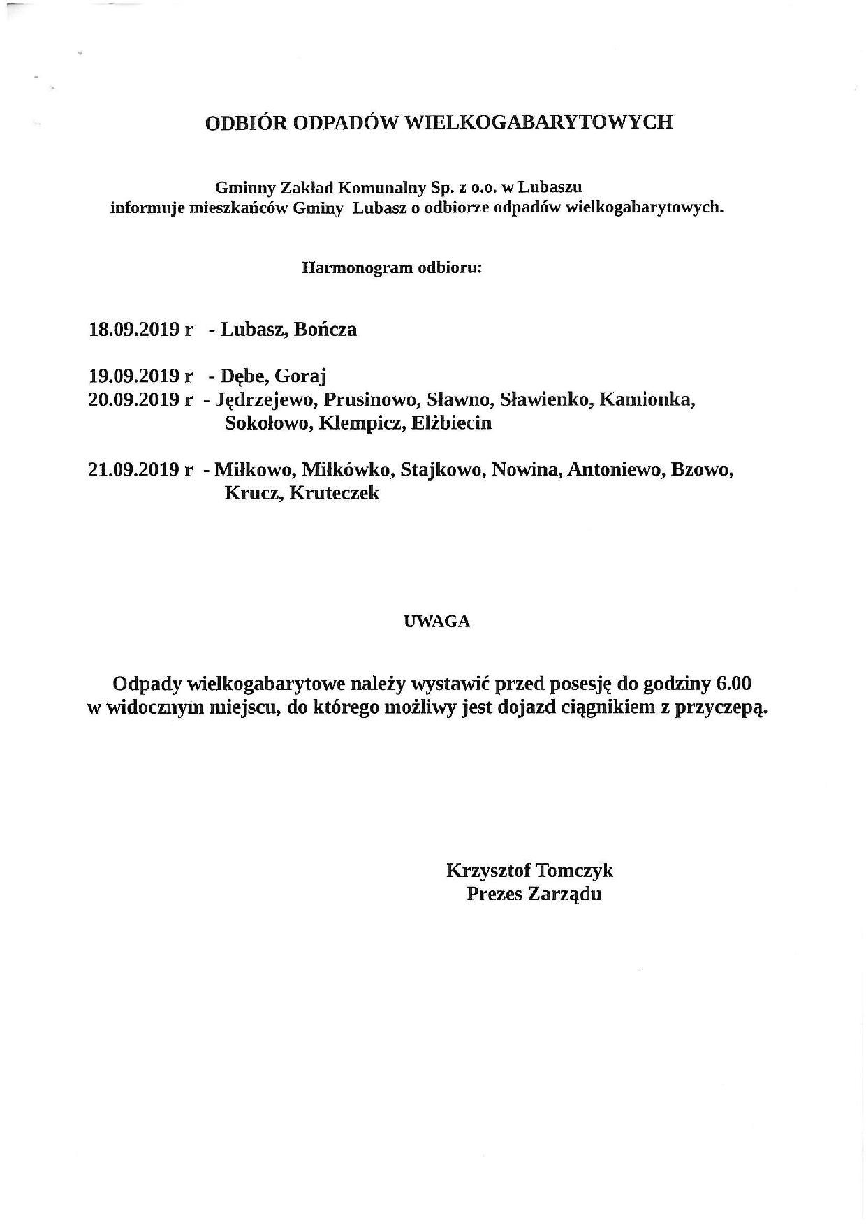 zbiórka śmieci wielkogabarytowych