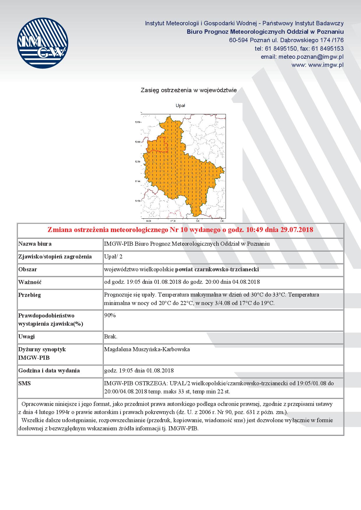 Ostrzeżenie meteorologiczne nr 10_zmiana