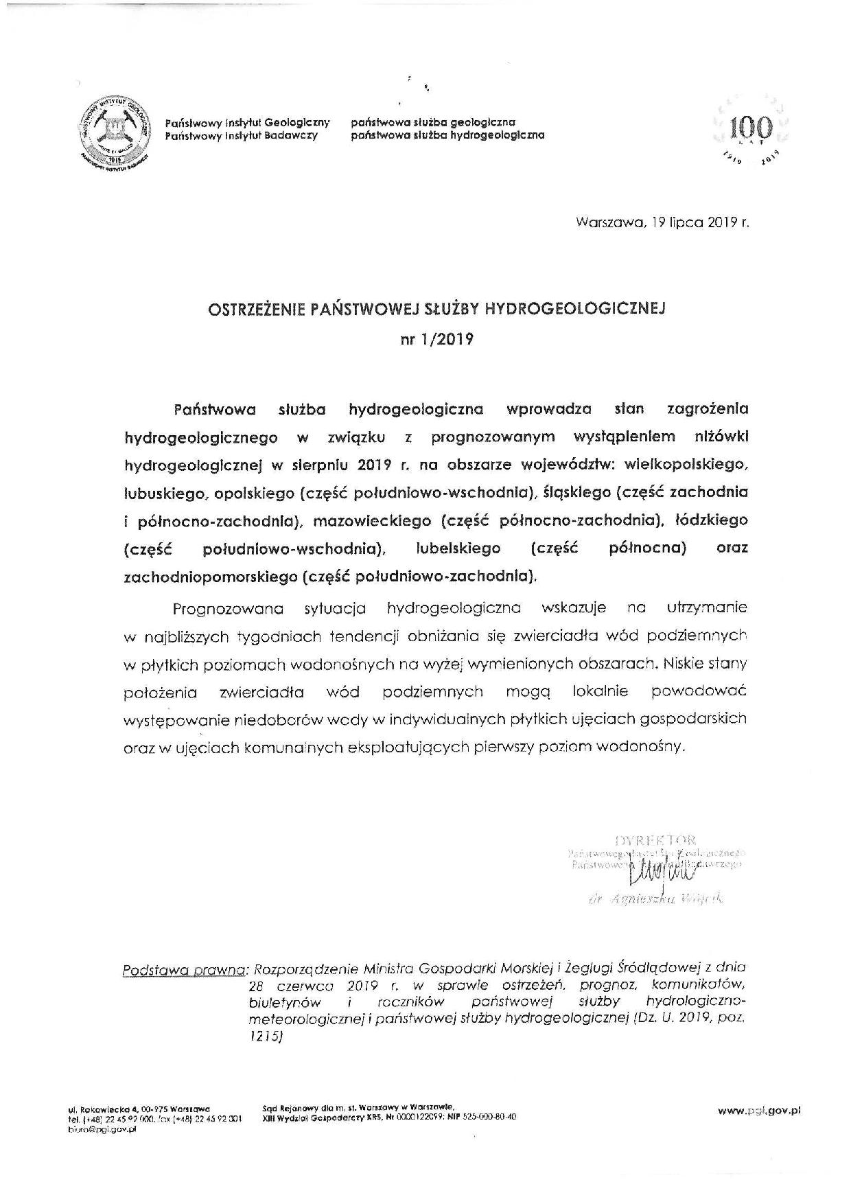 ostrzeżenie hydrogeologiczne