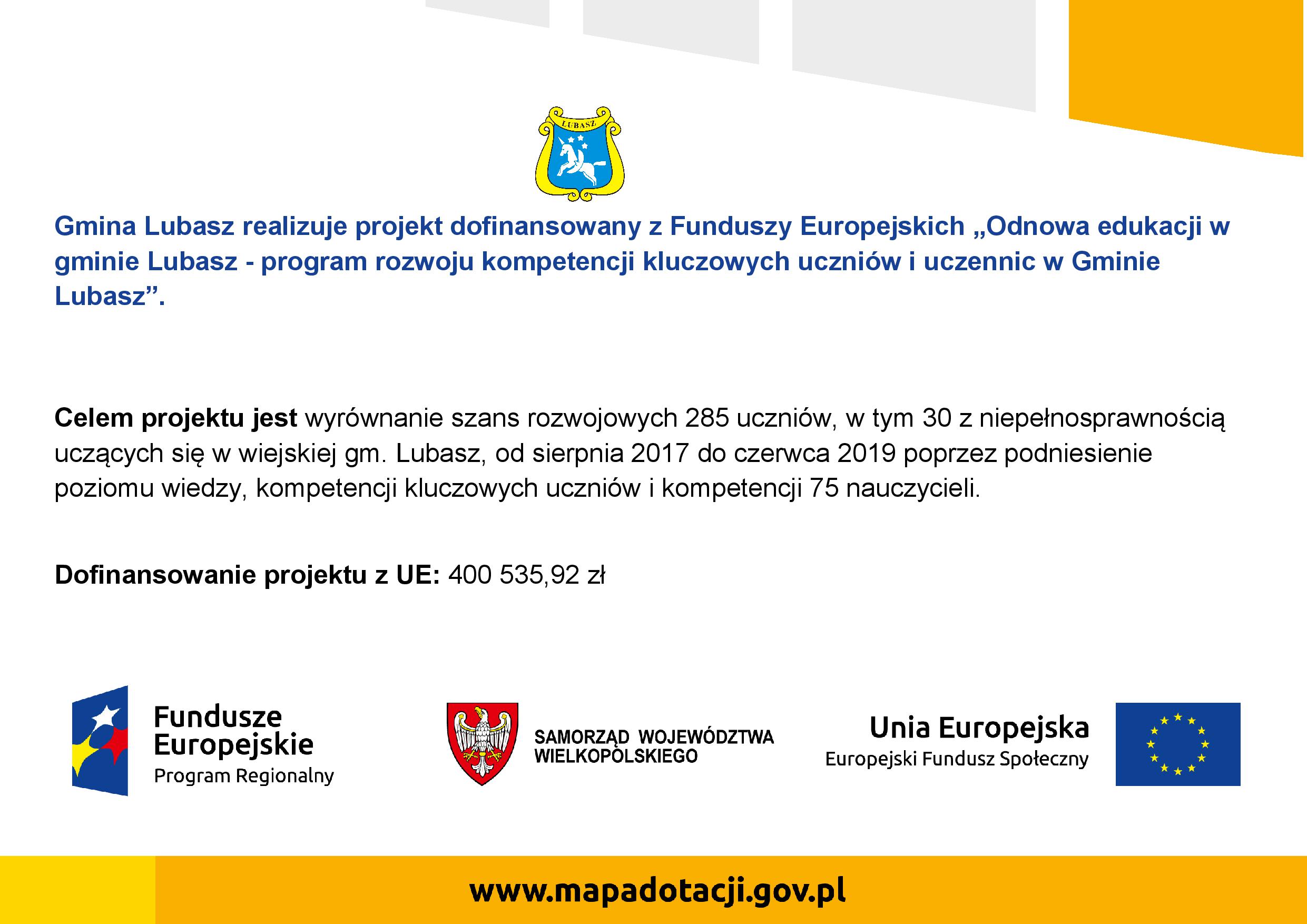 Odnowa edukacji w gminie Lubasz - program rozwoju kompetencji kluczowych uczniów i uczennic w Gminie Lubasz