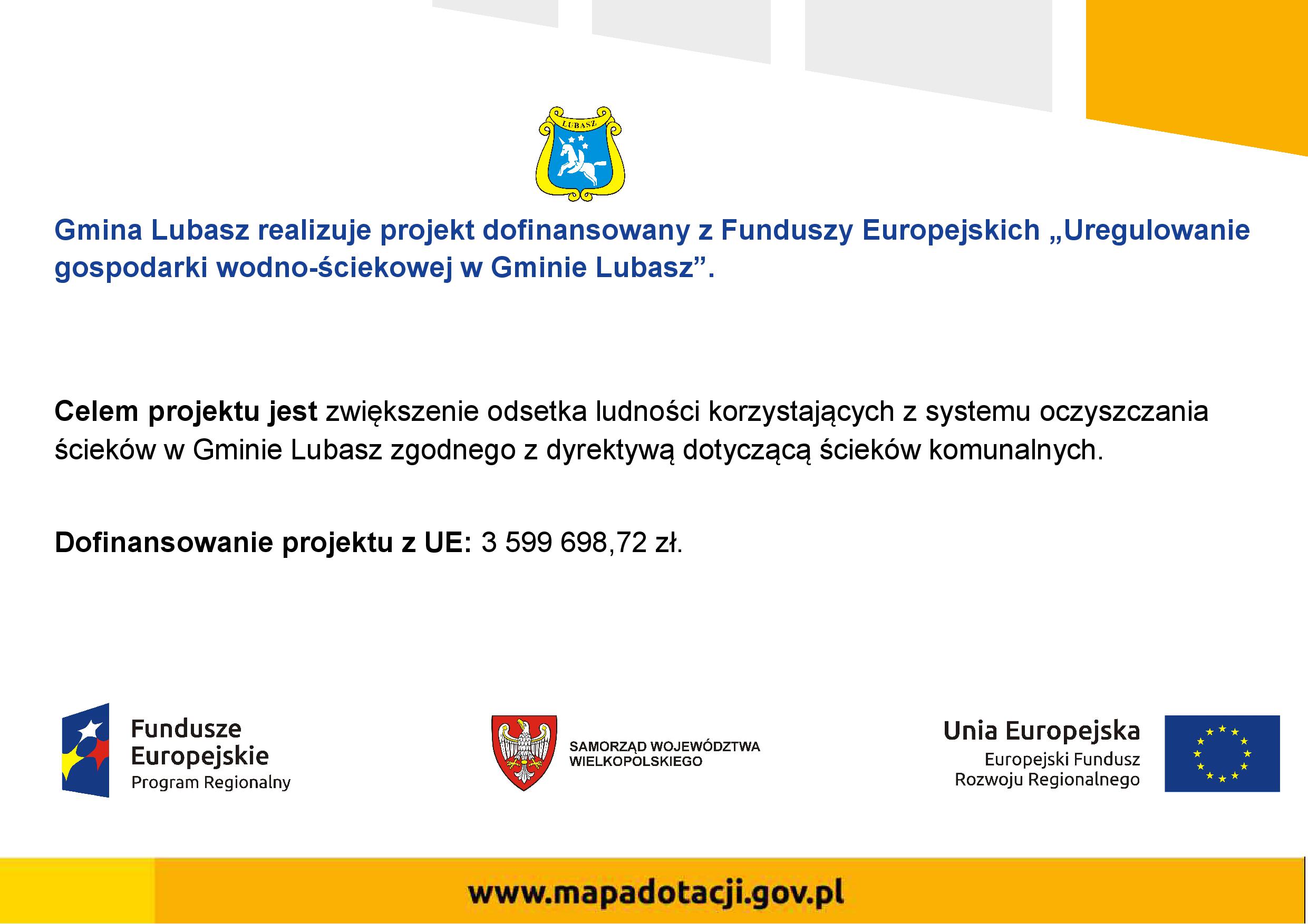 Uregulowanie gospodarki wodno-ściekowej w Gminie Lubasz.